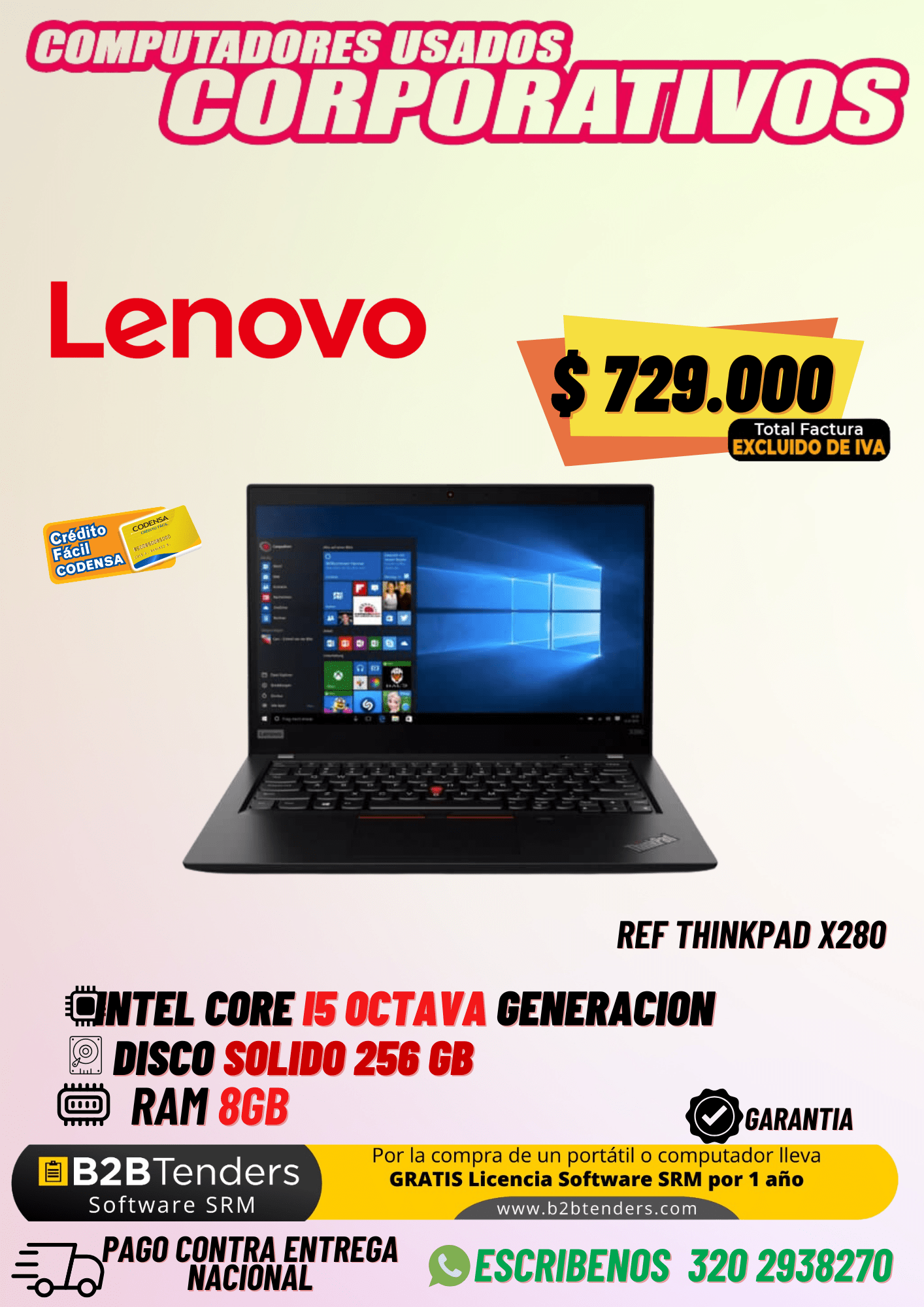 Lenovo ThinkPad X280 i5 8ª Gen | 8GB RAM + 256GB SSD – Excluido de IVA